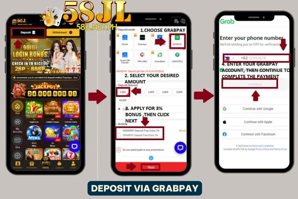 Deposit via GrabPay at 58jl online casino